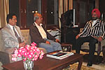 H.E. Governor inteacting with Prof. S. Bhattacharyya, Director NIT, Durgapur, Dr. Joram Begi, Director Higher & TE and NERIST along with Prof S.K. Mitra , Dean (faculty welfare), NIT Durgapur at Raj Bhawan, Itanagar: 22/12/2009