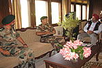 GOC of 3 Corps Lt. Gen. R.K. Loomba accompanied by GOC of 2 Mountain Divison Maj Gen B.S.. Sachar meeting the Governor 