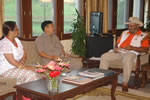 Governor in a meeting with Parliamentary Secretary for Tourism, Gojen Gadi and Secretary Tourism Bandana Deori at Raj Bhawan : 12/07/2010