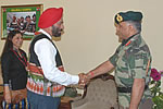 Lt Gen V.K. Singh, GOC-in-C calls on H.E. Governor at Raj Bhawan while State First lady looks on: 10/03/2010