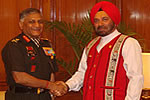 H.E. Governor felicitating Gen V.K. Singh, Chief of Army Staff on assuming office of the Chief of Indian Army at South Block, New Delhi: 09/04/2010