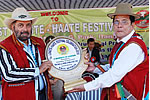 H.E. Governor participating in the Longte Haate festival at IG Park, Itanagar with festival chief patron Sh Tanga Byaling, Minister for Health and Guest of Honour Sh Takam Sanjay, MP, Loksabha : 15/04/2010