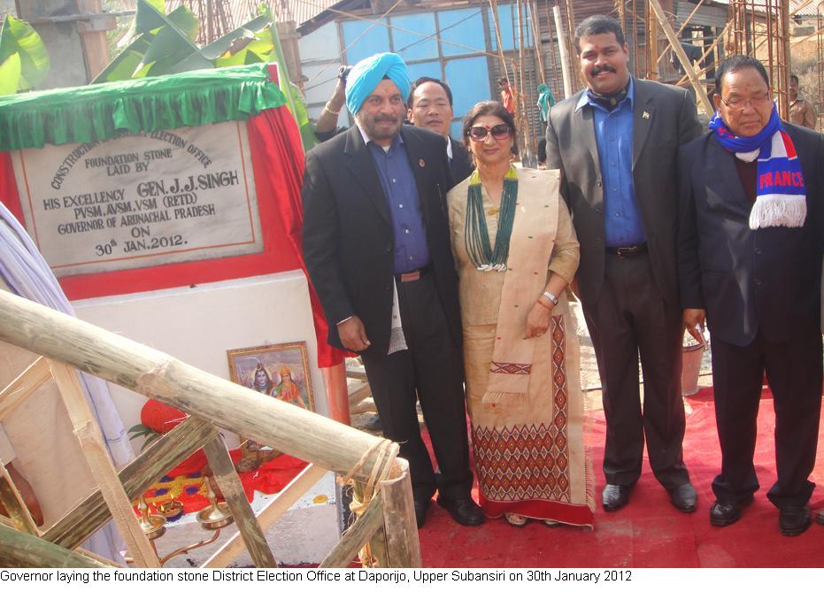 Governor laying the foundation stone District Office at Daporijo, Uppper Subansiri: 30/01/2012
