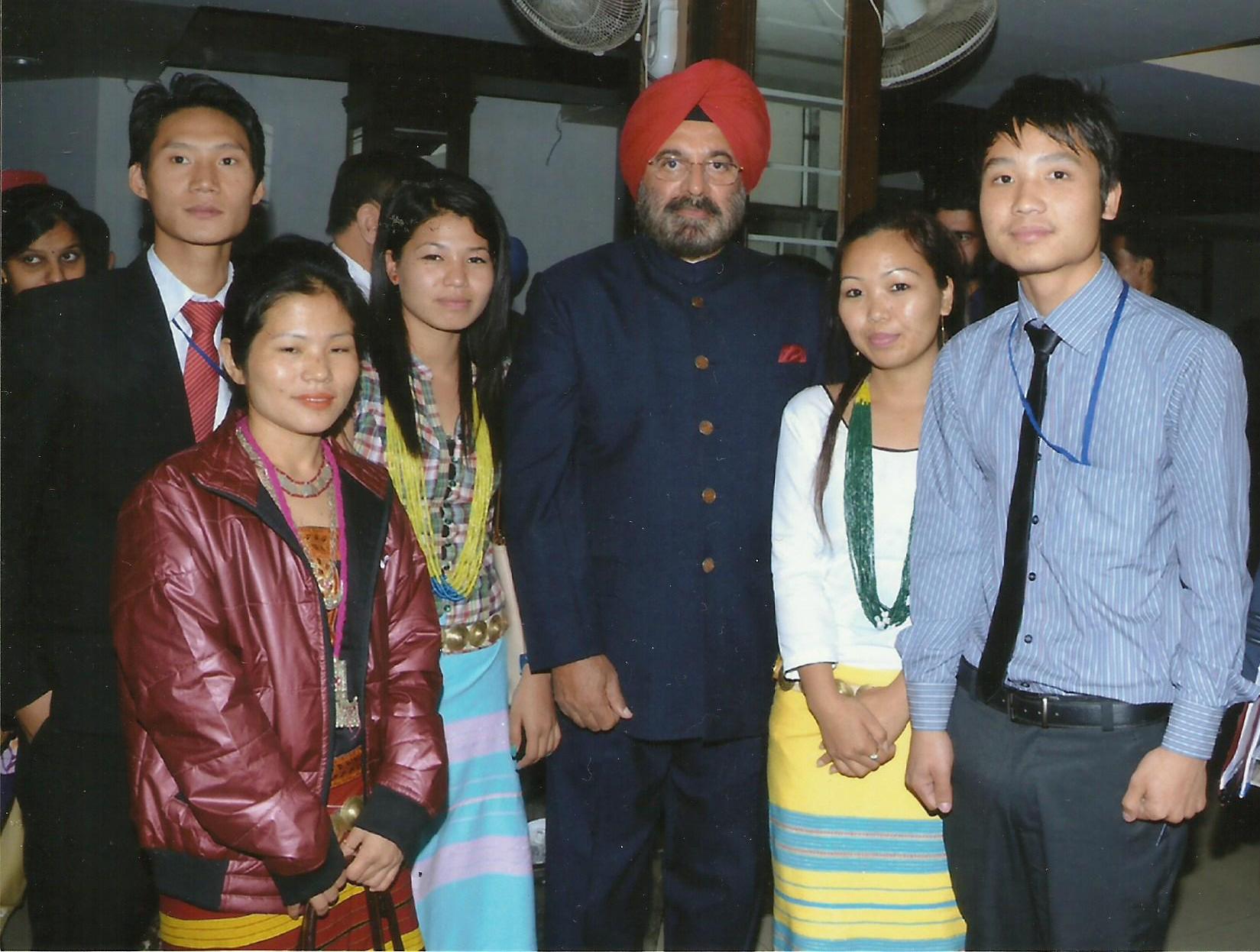 His Excellency General (Retd) JJ Singh, Governor, Arunachal Pradesh with Arunachali students of Punjab University, Chandigarh:15/02/2013. The Governor delivered a lecture on �Sino-Indian Relations� in the special Punjab University Colloquium at the Golden Jubilee hall of the University