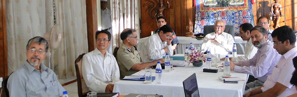The Governor Lt. Gen (Retd) Nirbhay Sharma reviewing the State�s developmental activities and law and order scenario with senior officers including the Chief Secretary, Director General of Police and Development Commissioner at Raj Bhawan, Itanagar:13/06/2013