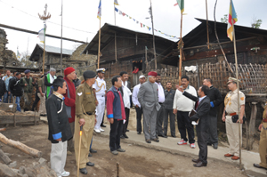 The Governor of Arunachal Pradesh Lt. Gen (Retd) Nirbhay Sharma at the Thembang Fortified Village, West Kameng District which has been proposed UNESCO�s World Heritage, on 28th April 2014