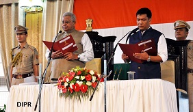 The Governor of Arunachal Pradesh Shri Tathagata Roy administered the Oath of Office and Secrecy to the Chief Ministers of Arunachal Pradesh Shri Pema Khandu at the Darbar Hall, Raj Bhavan, Itanagar on 17th July 2016.