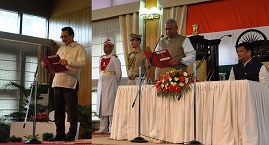The Governor of Arunachal Pradesh Shri Tathagata Roy administered the Oath of Office to Shri Chowna Mein as the Deputy Chief Minister of the State. Also seen Chief Ministers of Arunachal Pradesh Shri Pema Khandu at the Darbar Hall, Raj Bhavan, Itanagar on 17th July 2016.