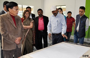 The First Lady of the State Smt Neelam Mishra visiting the Waste paper Plant at Donyi Polo Mission School for the Hearing and Visually Impaired during the �World Day for the Disabled� celebration, Chimpu, Itanagar on 3rd December 2017.