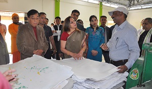 The First Lady of the State Smt Neelam Mishra visiting the  Waste paper Plant at Donyi Polo Mission School for the Hearing and Visually Impaired during the �World Day for the Disabled� celebration, Chimpu, Itanagar on 3rd December 2017.