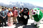 President of India, Governor and dignitaries being greeted by Yak and lion dance on arrival at Tawang